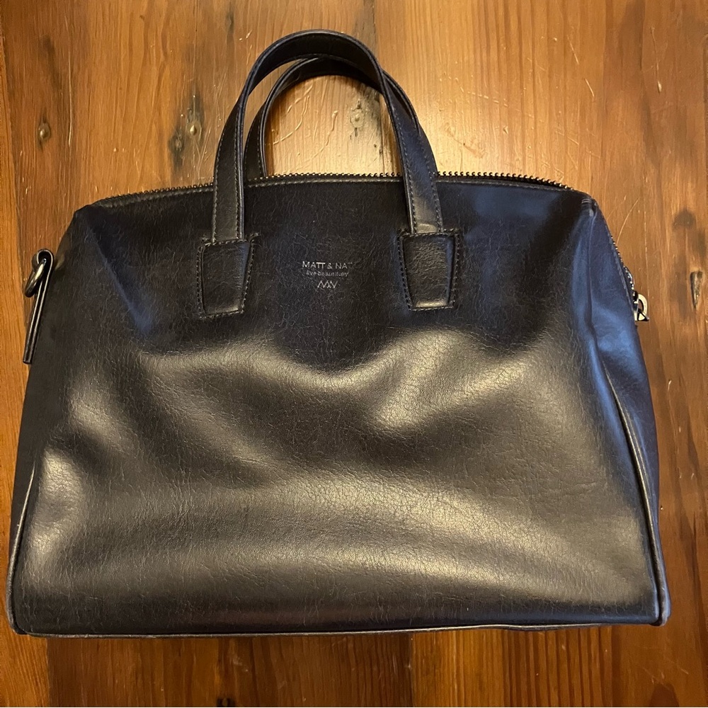 Matt & Nat Mitsuko Vegan Bag with Adjustable Strap, Dark Blue 13.5 x 9.75 x 4.5